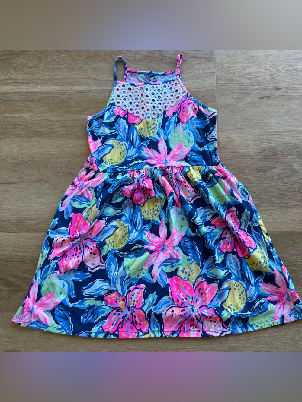 Lilly Pulitzer Sundress large SZ 8/10 pink blue floral sleeveless halter neck
